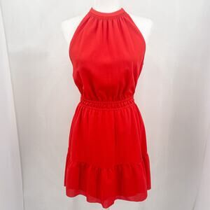 Aritzia Wilfred Effet Mini Red Dress Halter Tiered Size XS